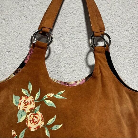 Jen Aprile Suede Hand Painted Heel Fashion Handbag Purse  Shoulder - Picture 5 of 9